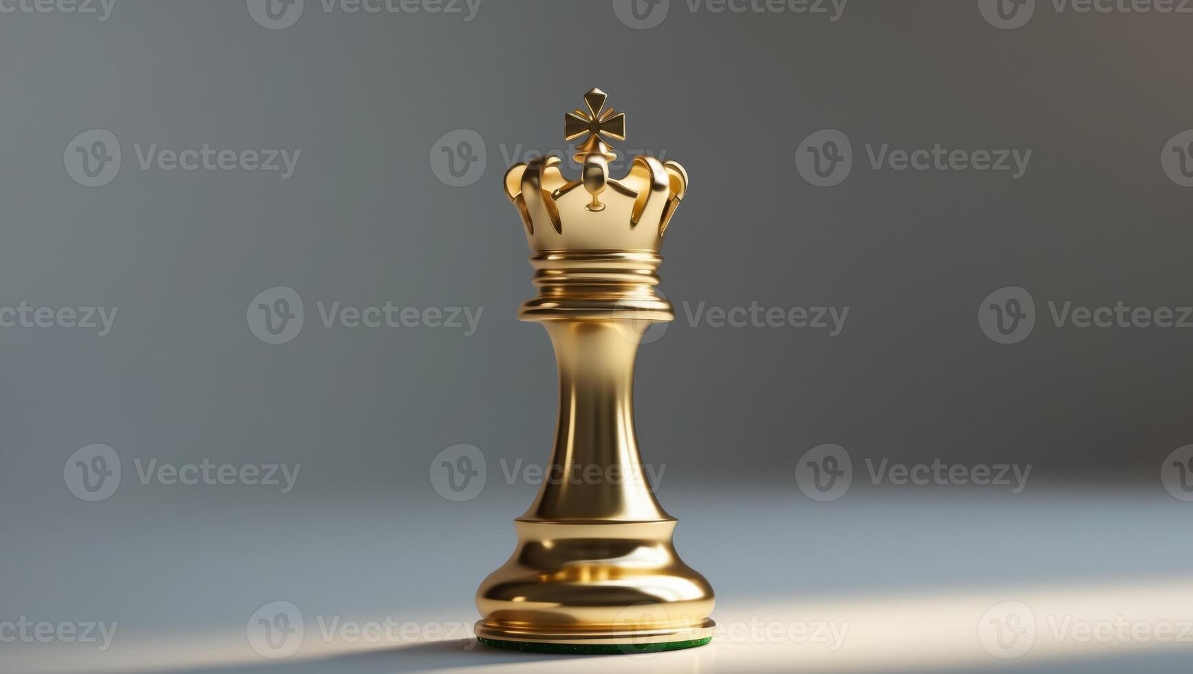 Shiny gold chess king piece in a close up low angle composition highlighting the elegance power and strategy of the game of chess photo