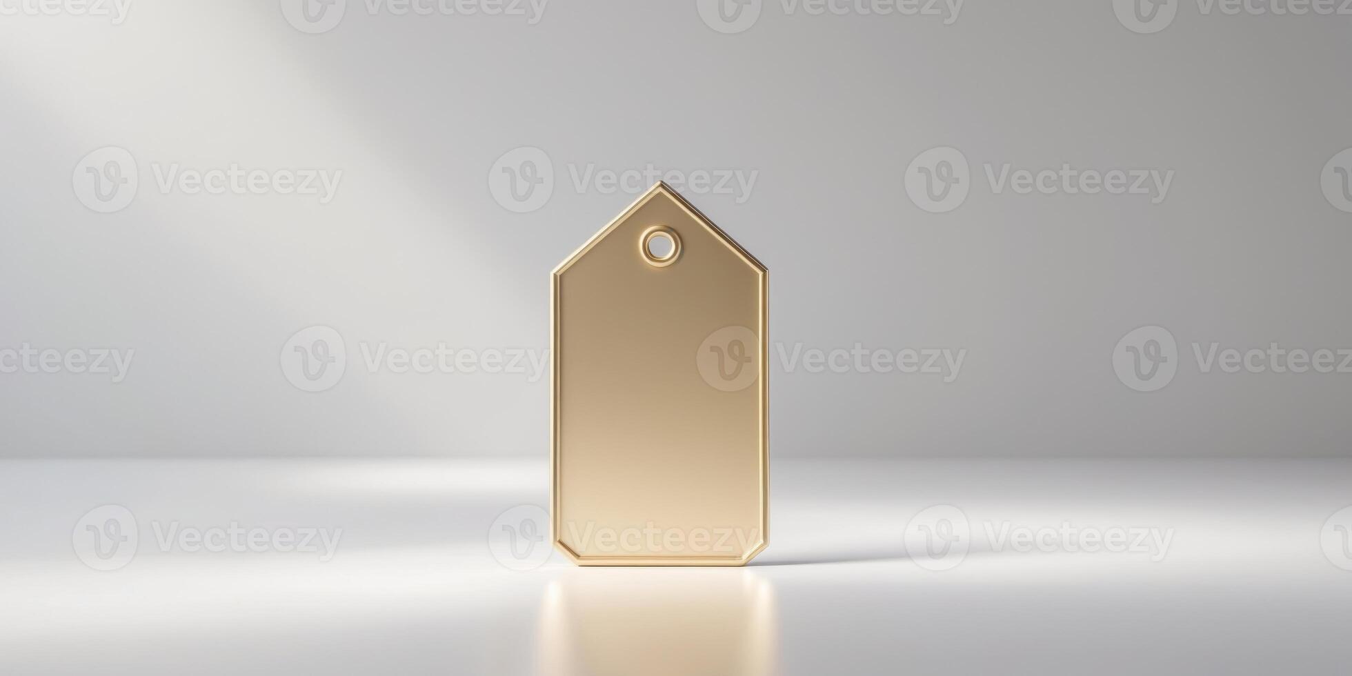 Blank Metallic Price Tag with Gold Finish in Diamond Shape Design. photo