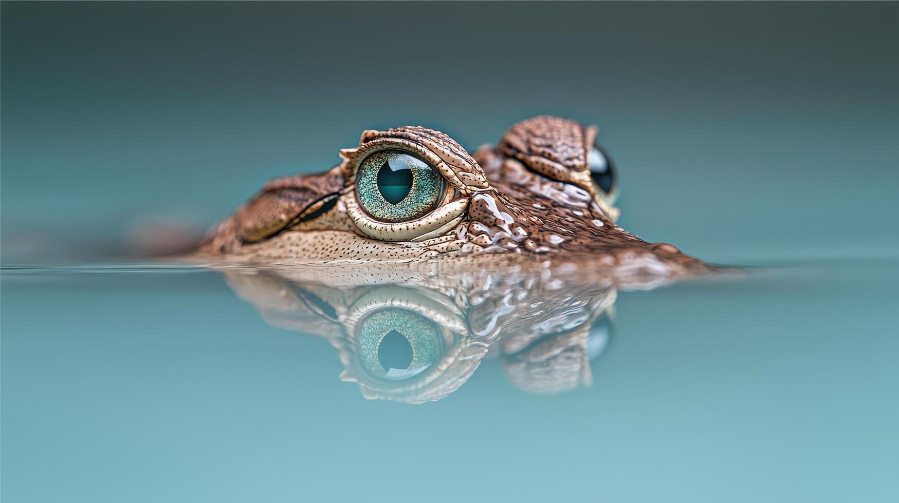 Close up of Alligator Eyes Partially Submerged in Teal Water photo