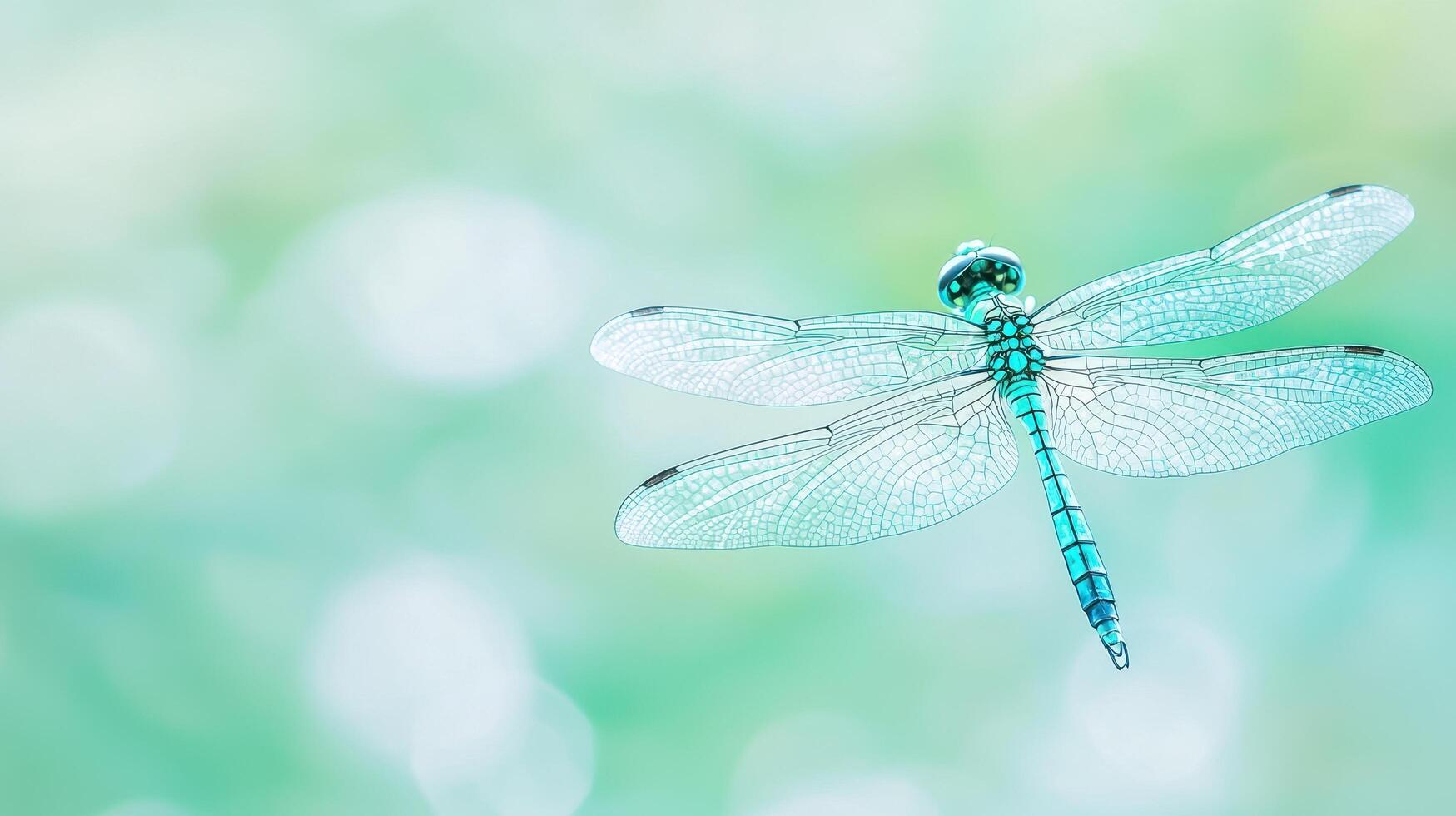 Stunning Turquoise Dragonfly in Flight Green Nature Background Detailed Wings photo