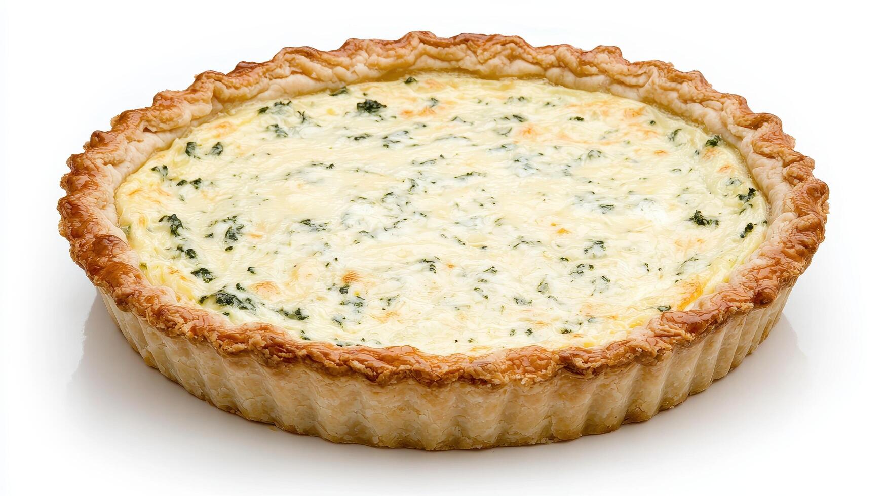 Delicious Spinach and Cheese Quiche Tart in Puff Pastry Crust Baked Golden Brown photo