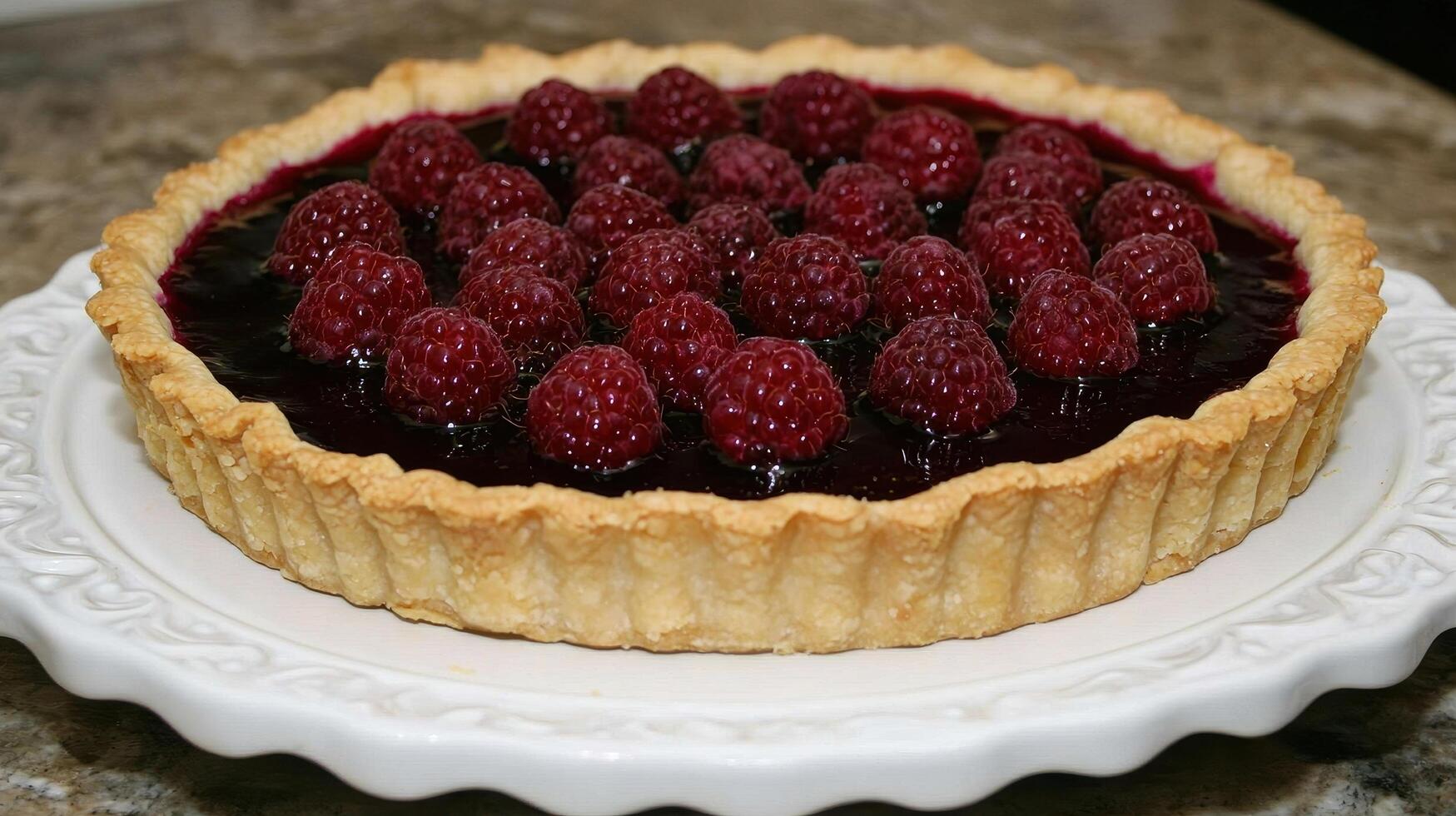 Delicious Raspberry Tart with Glaze Pastry Crust Sweet Dessert Food Photography photo