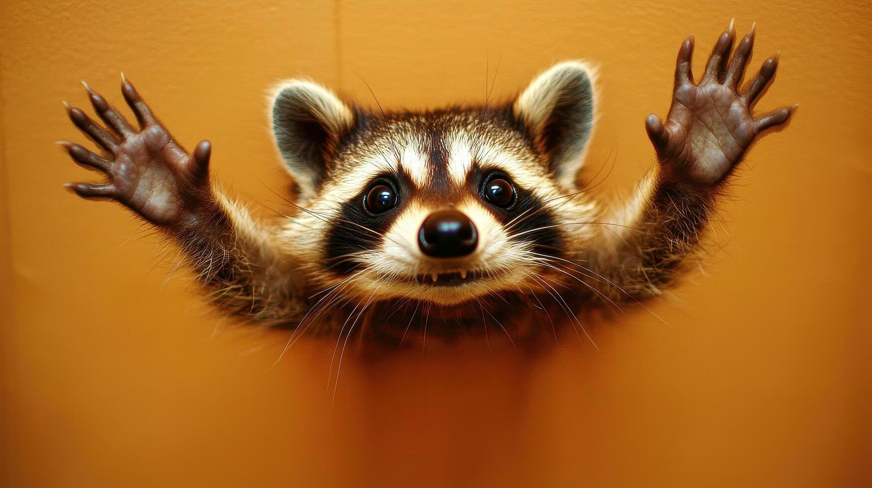 Playful Raccoon Reaching Through Hole Cute Wildlife Animal Portrait Funny Mammal photo