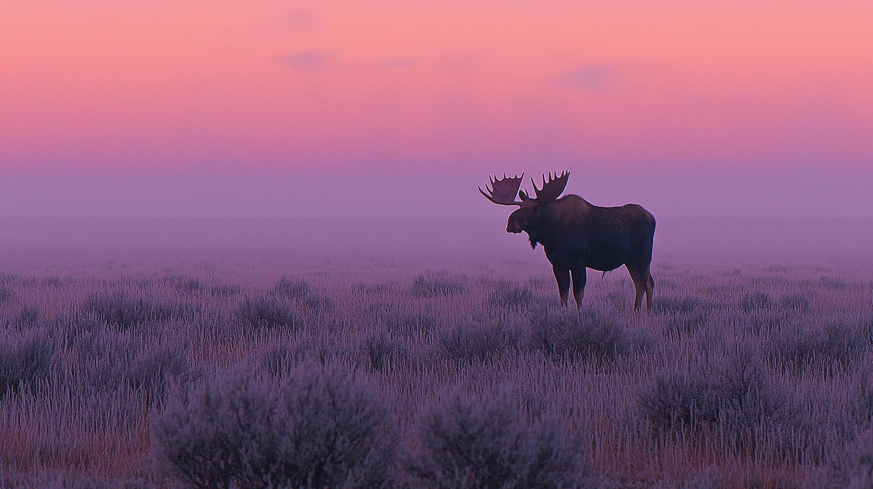 Majestic Moose at Sunrise in Misty Grassland Wildlife Photography photo