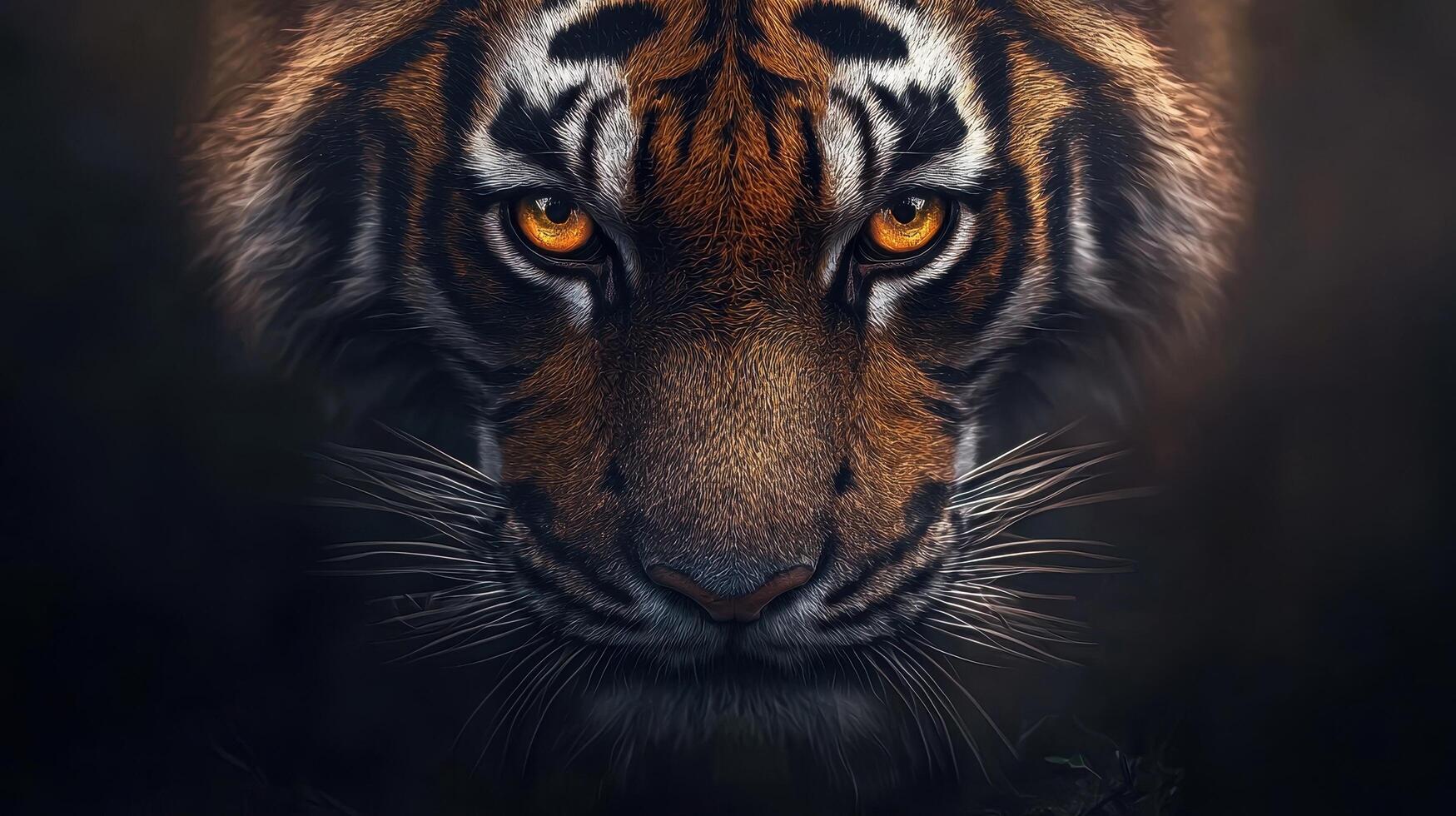 Majestic Tiger Close Up Intense Gaze Orange Eyes Powerful Stripes Wildlife Portrait photo