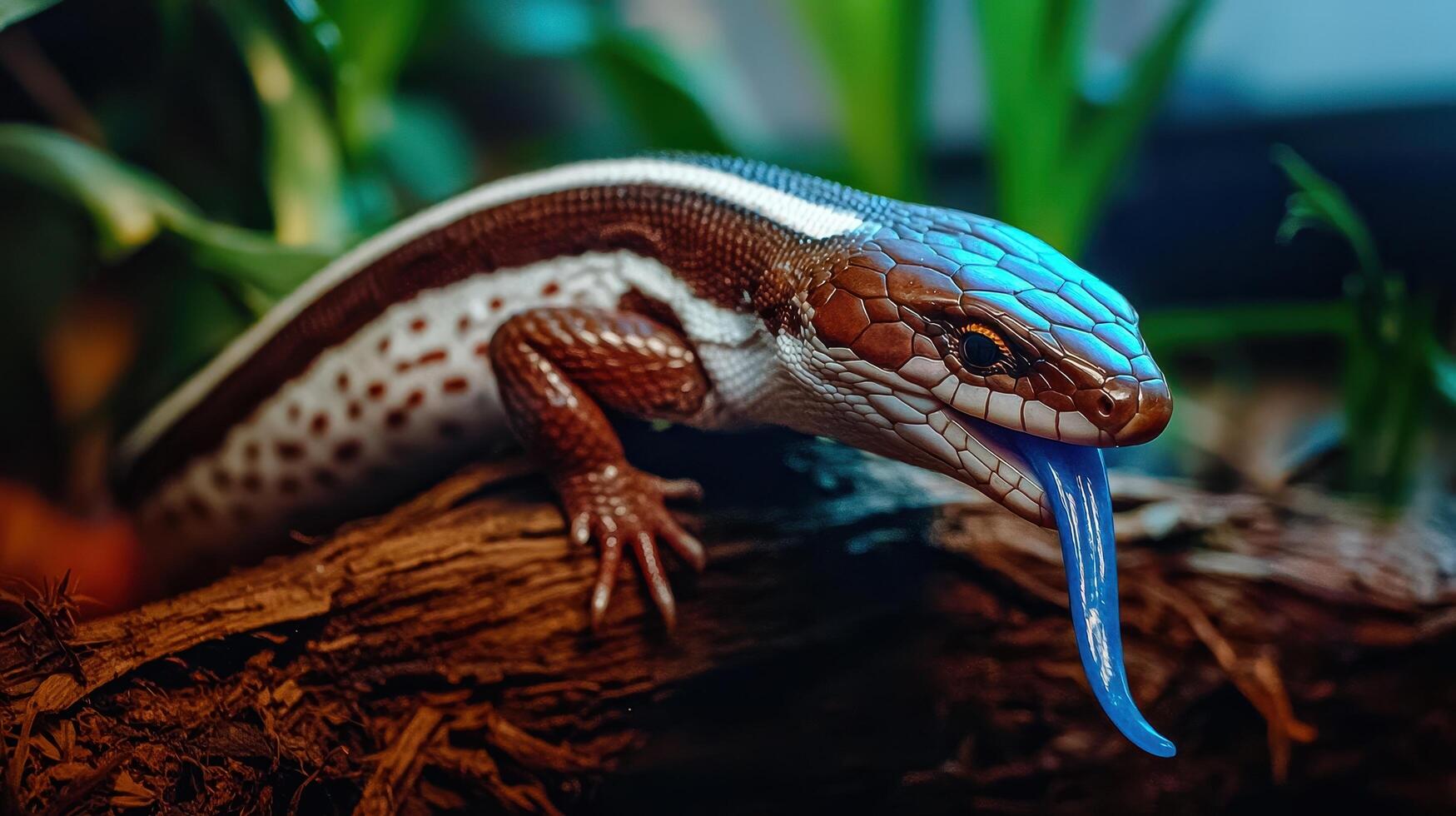 Striking Blue Tongued Skink Lizard Close Up Reptile Wildlife Nature Photography photo