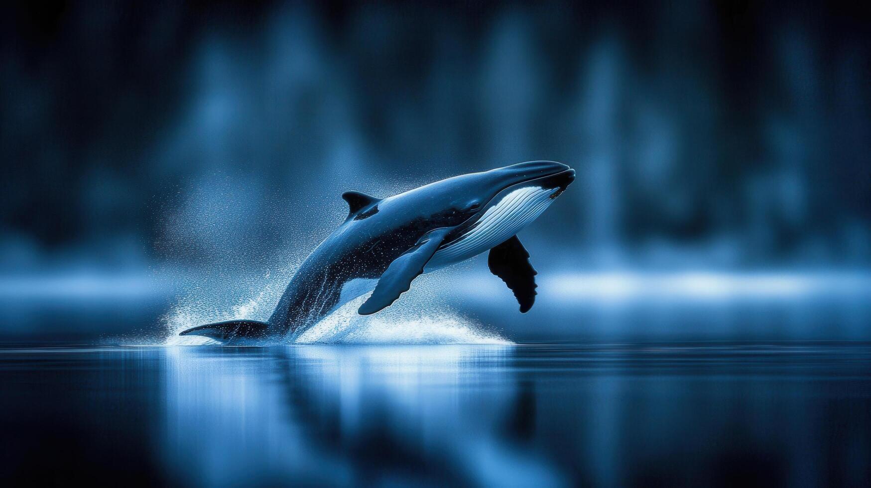 Majestic Humpback Whale Breaching Ocean Surface Dramatic Blue Water Scene photo