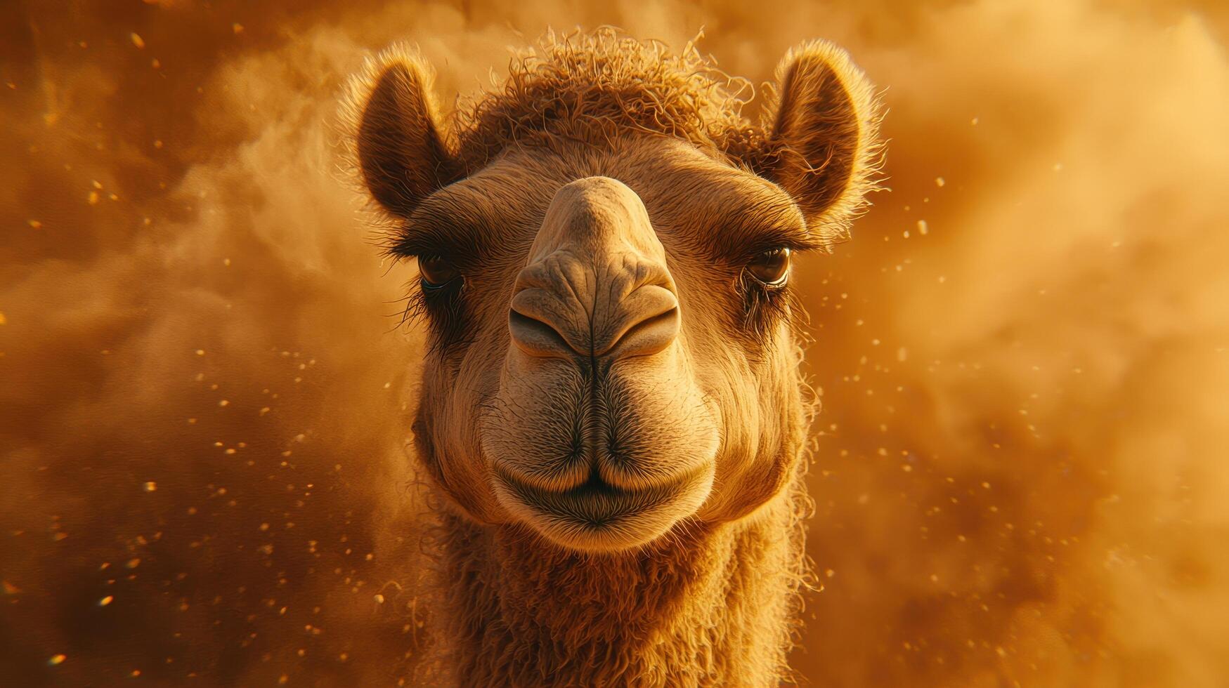 Majestic Camel Portrait in Desert Dust Storm Close Up Animal Photography photo