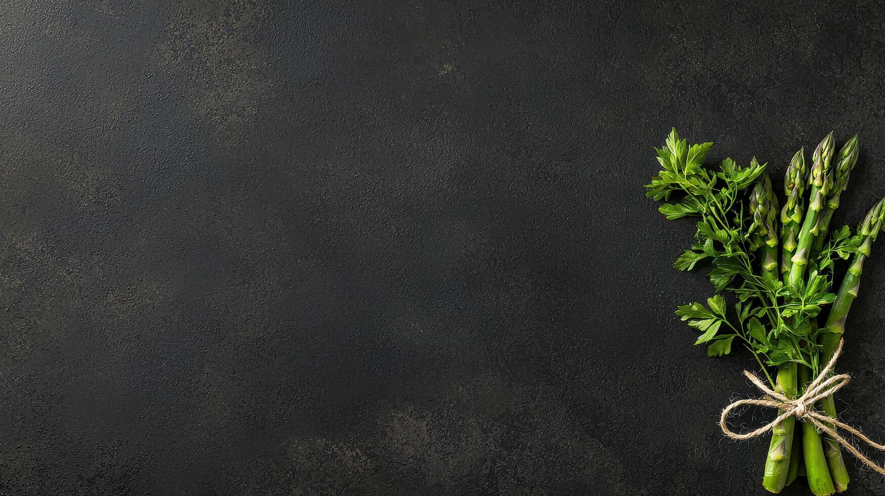 Fresh Green Asparagus Bundle with Parsley on Dark Background Culinary Food Photography photo