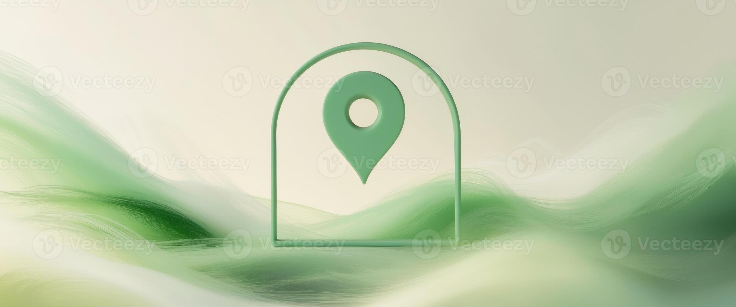 Abstract Green Landscape Design with a Location Pin. photo