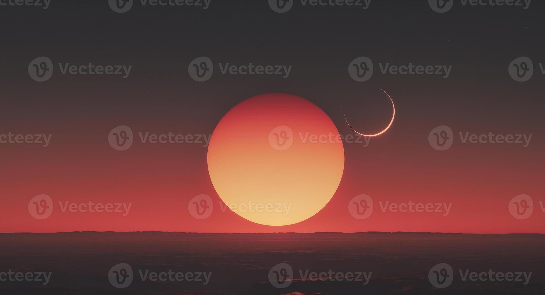 Alien Planet's fiery sunset with two eclipses photo