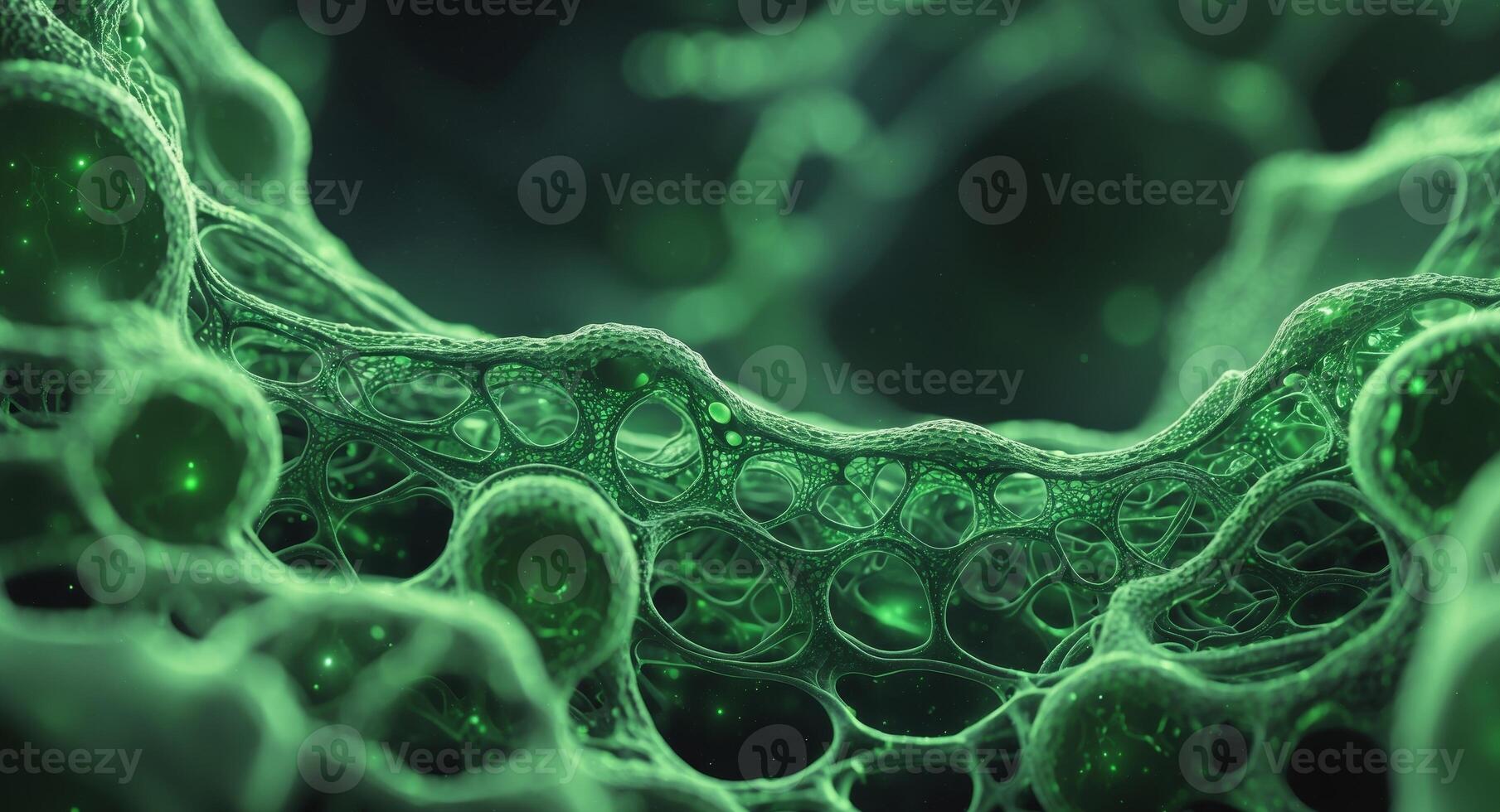Intricate green network of cells under microscope photo
