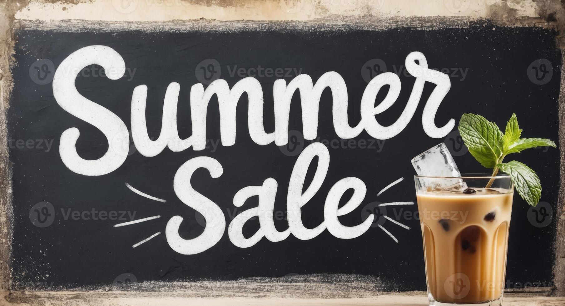 Iced Coffee with Summer Sale Chalkboard Background photo