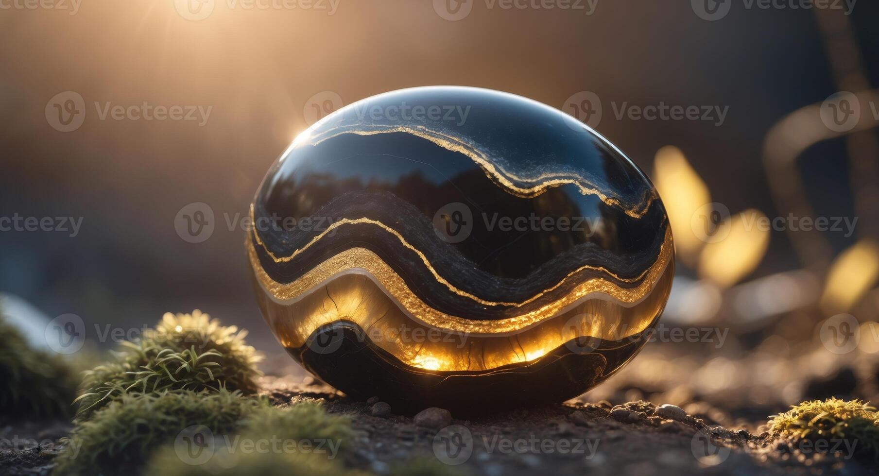 Onyx With Radiant Gold Layers Illuminated by Sunlight in a Natural Setting. photo