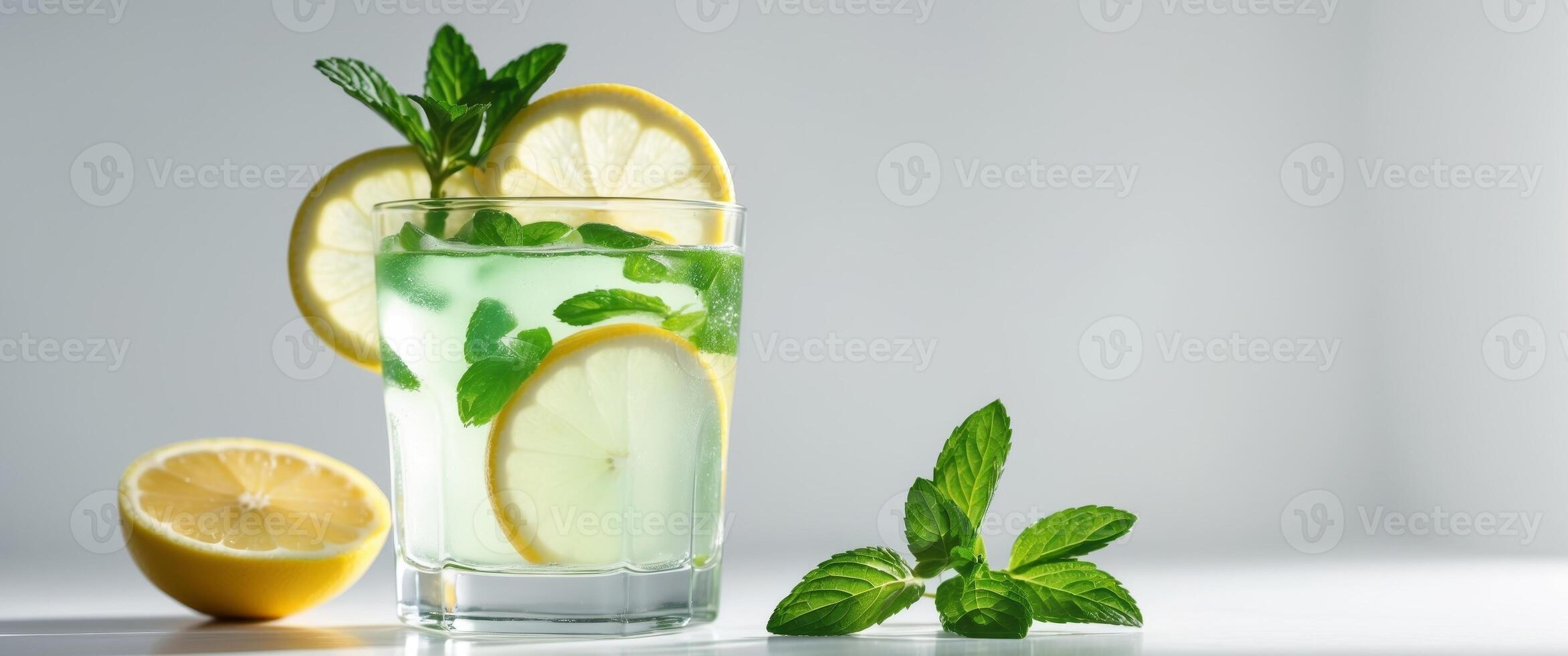 Refreshing mint lemonade with lemon slices and mint leaves photo