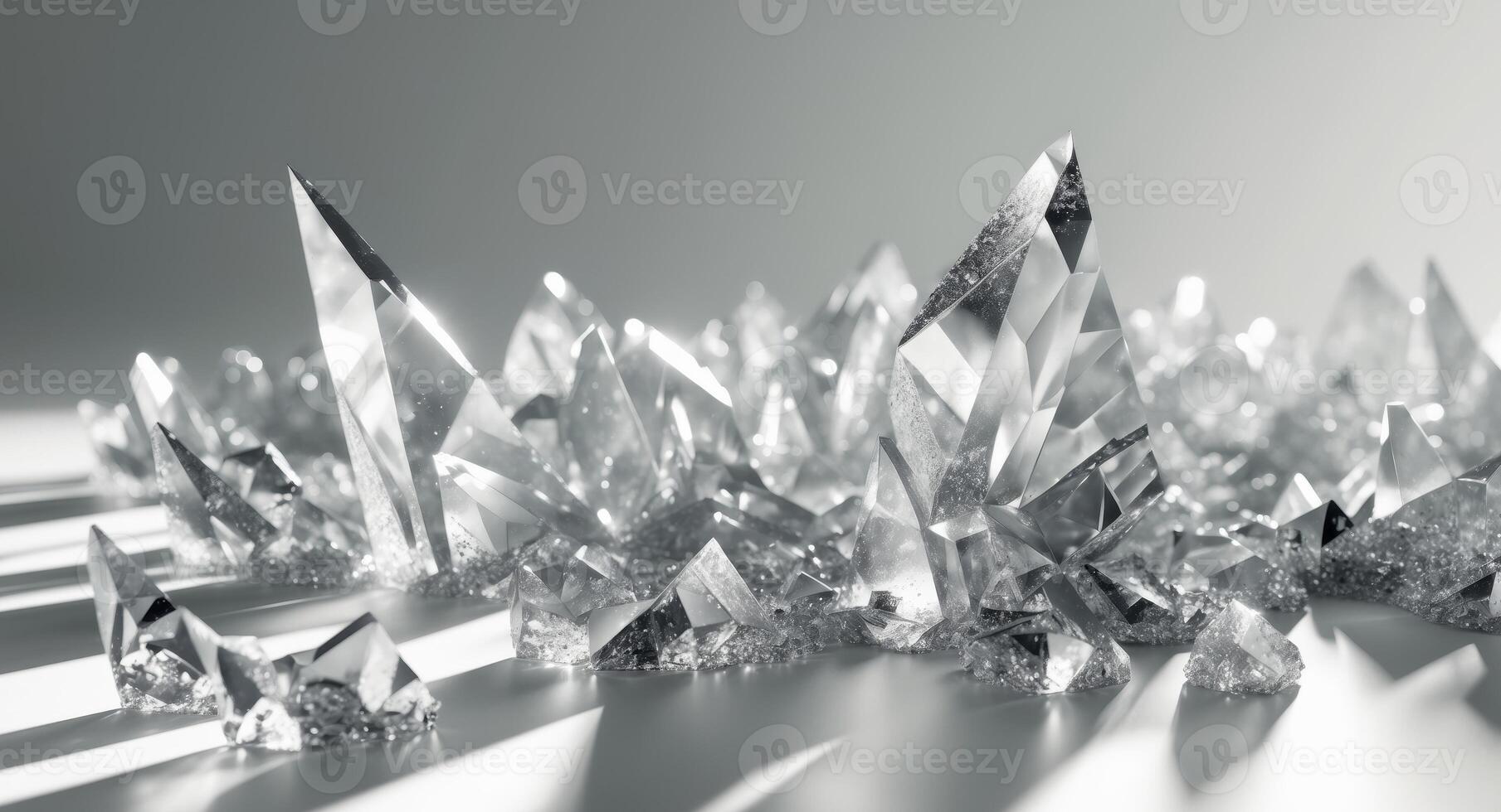 Scattered crystalline shards abstract design with light reflections and refractions photo