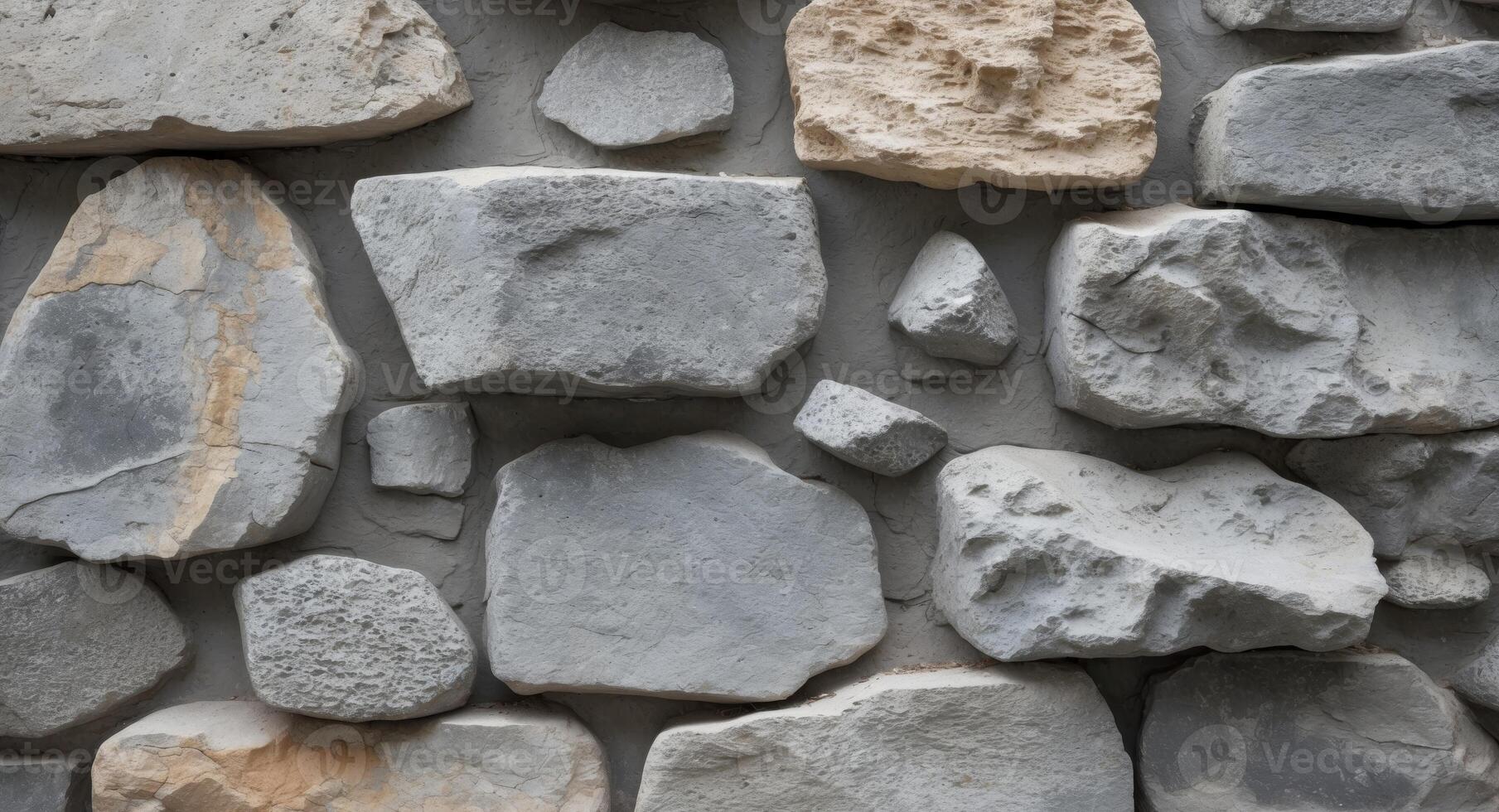 Rustic gray stone wall with irregularly shaped rocks and mortar for a timeless earthy texture photo