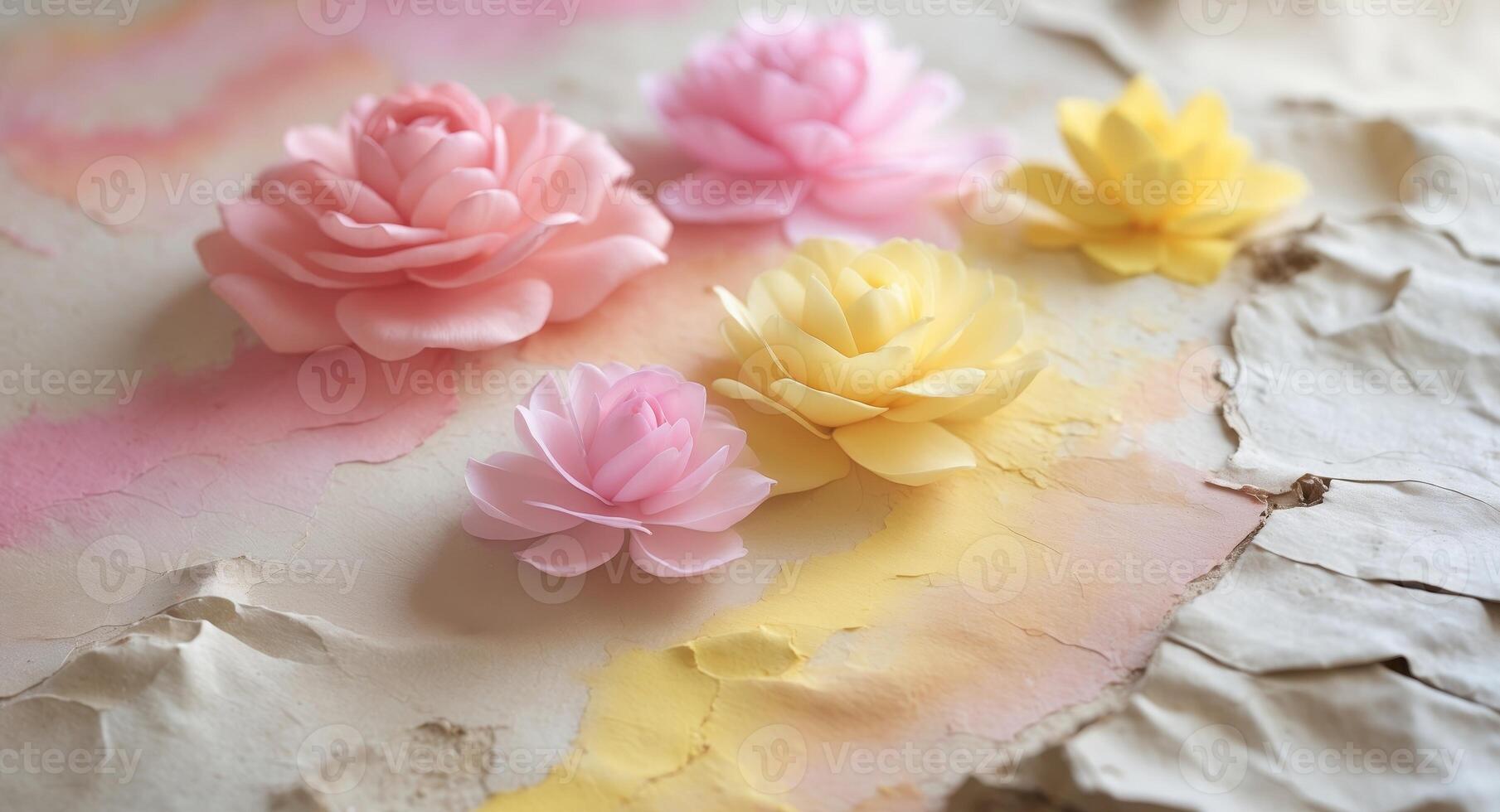Vibrant pastel colors in shades of pink and yellow arranged on a textured background for creative art projects and design inspiration. photo