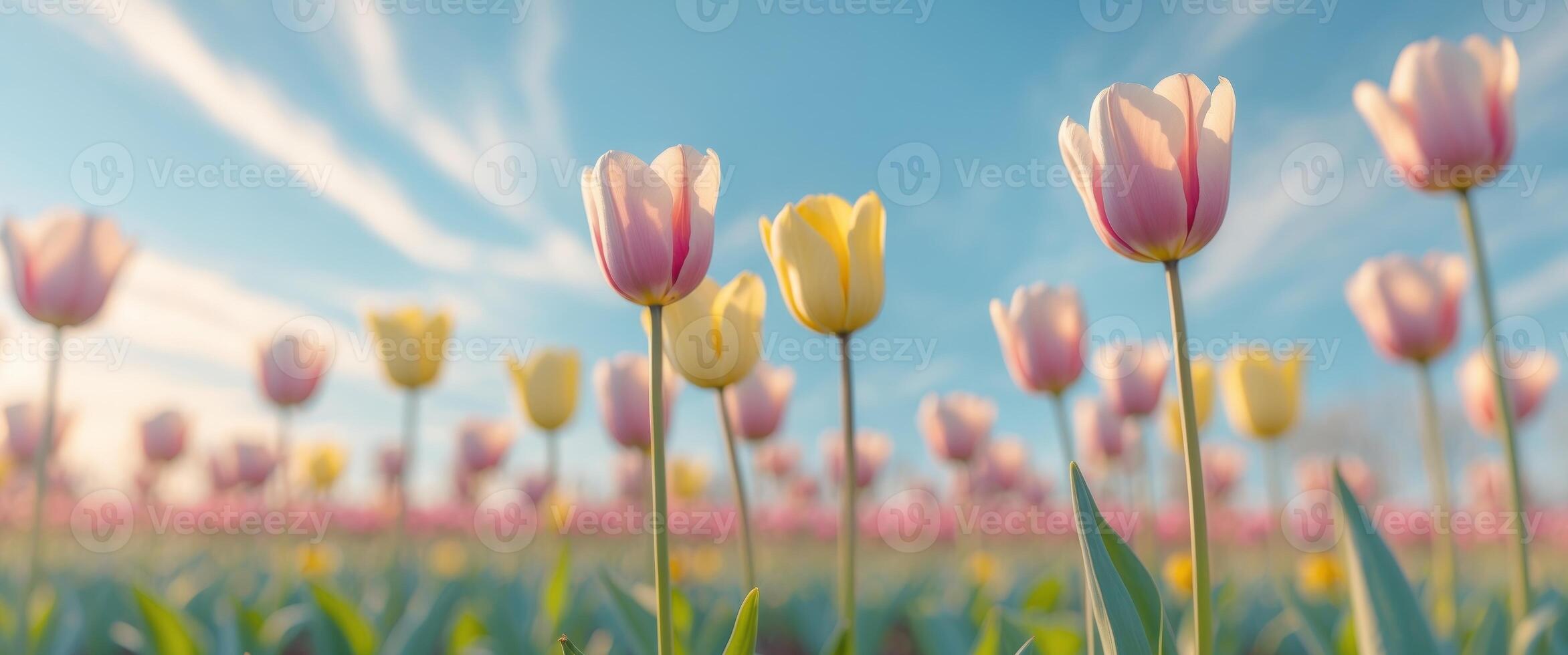 Vibrant tulip field in spring with colorful blooms photo
