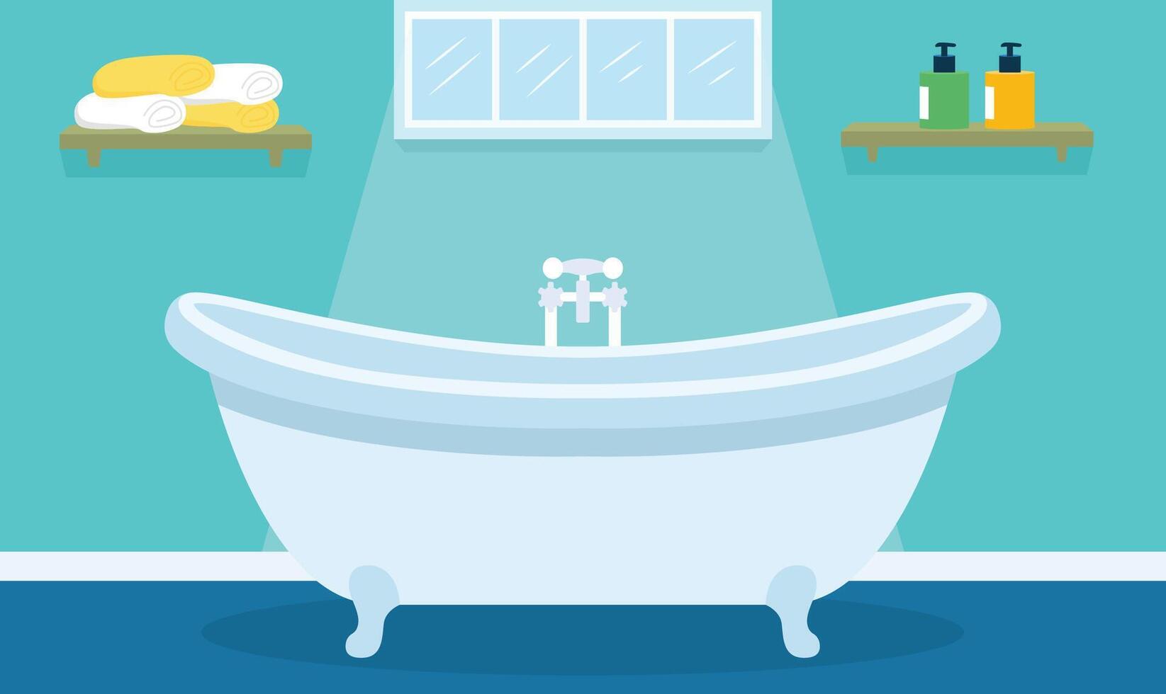 Flat Design Illustration of Simple Bathtub in Cozy Clean Bathroom at Home with Window vector