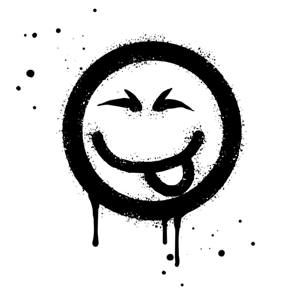 Face With Tongue out emoticon character. Spray painted graffiti smile face With Tongue out in black over white. vector