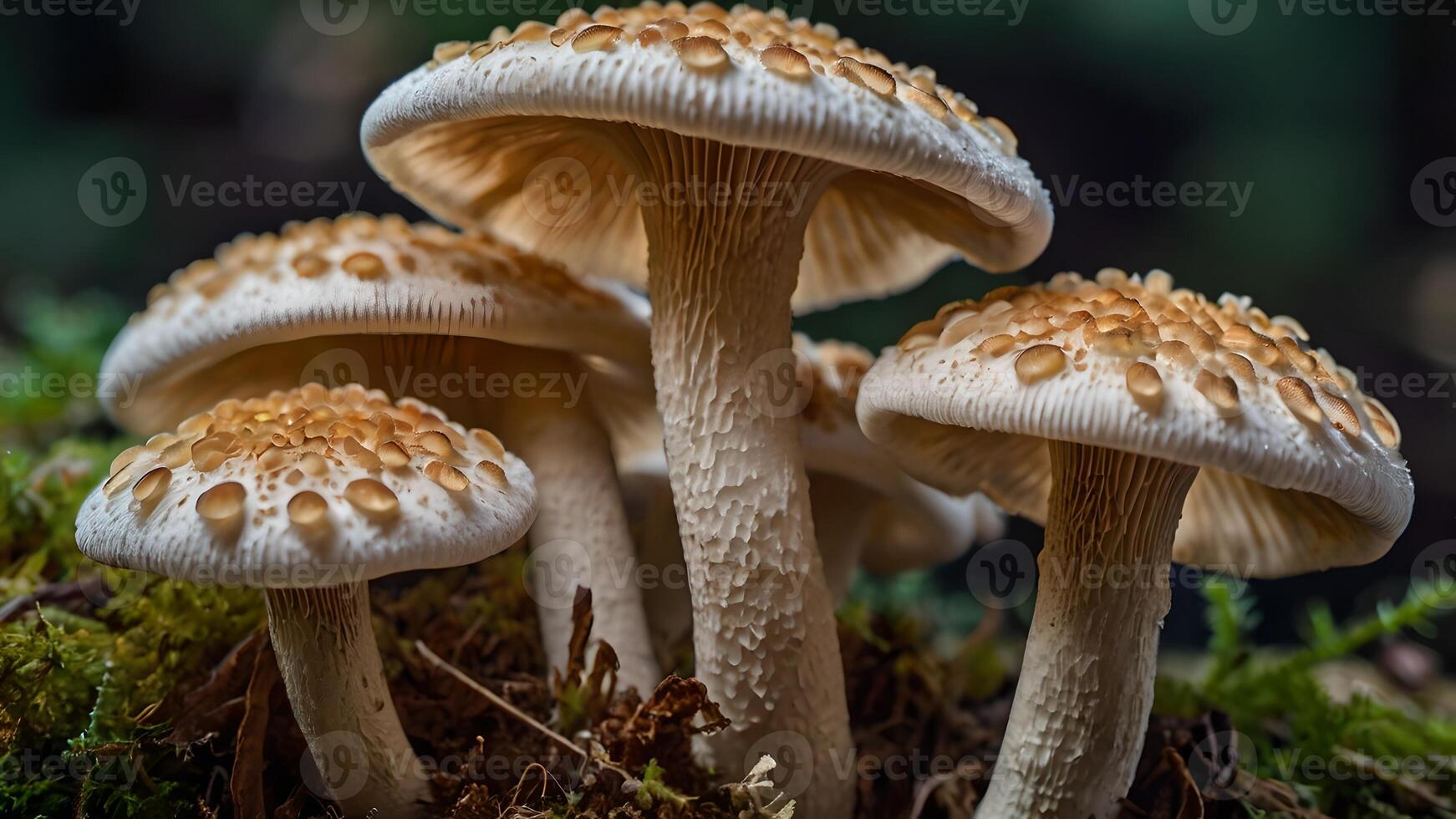 Delicate Cream Mushrooms in Forest Setting photo