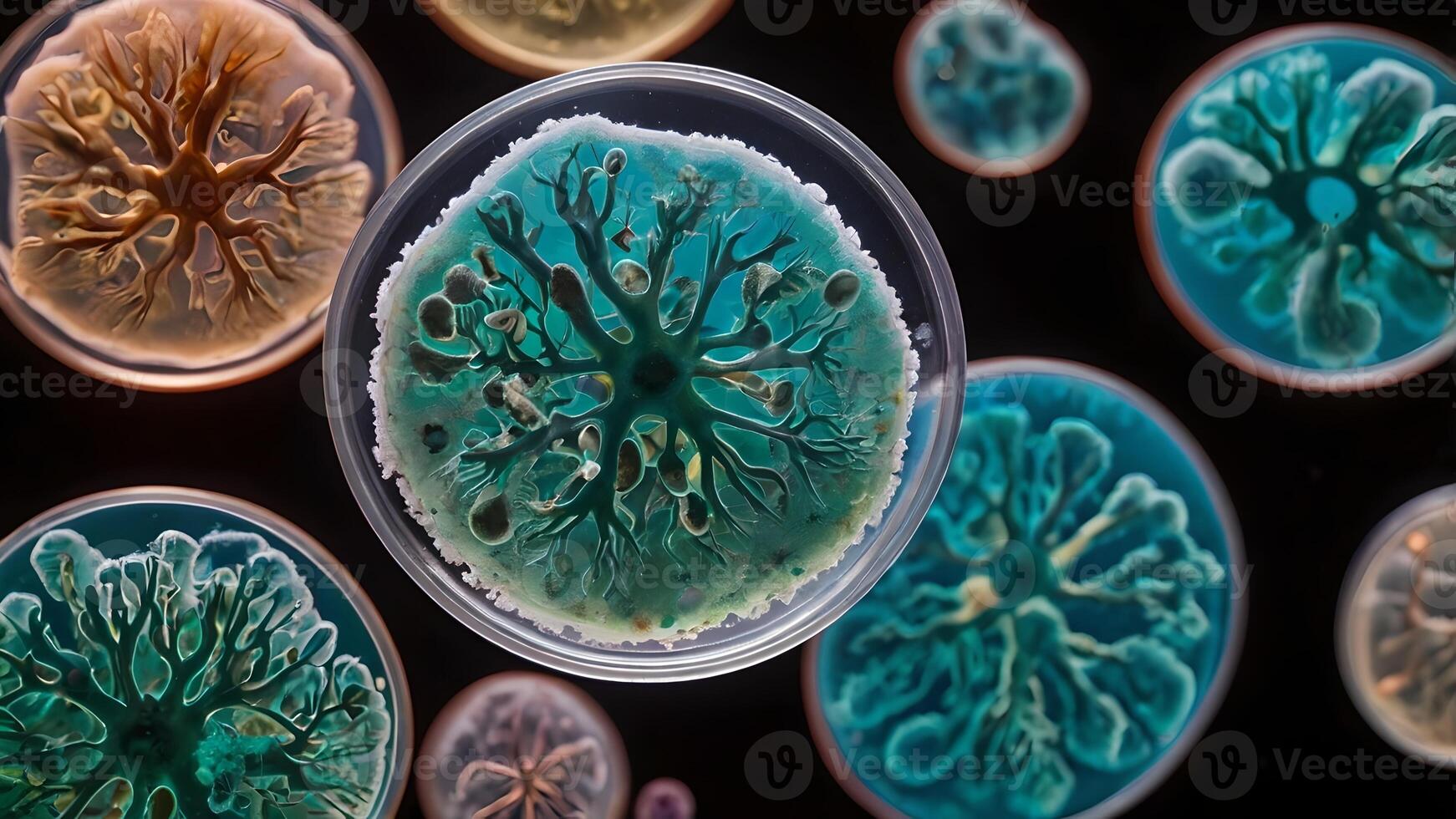 Microscopic Fungi Colonies in Petri Dishes photo