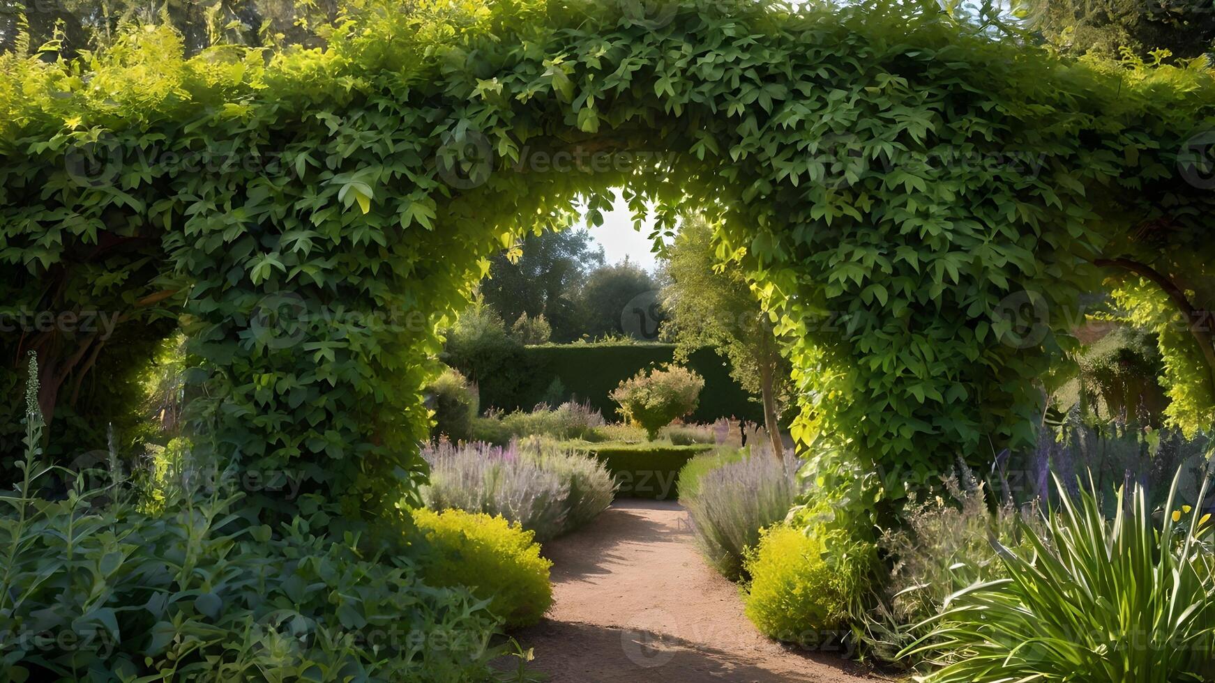 Serene English Garden Archway with Lush Greenery photo