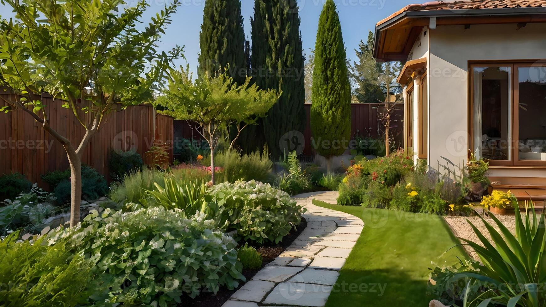 Serene Home Garden Landscape Design with Stone Path photo