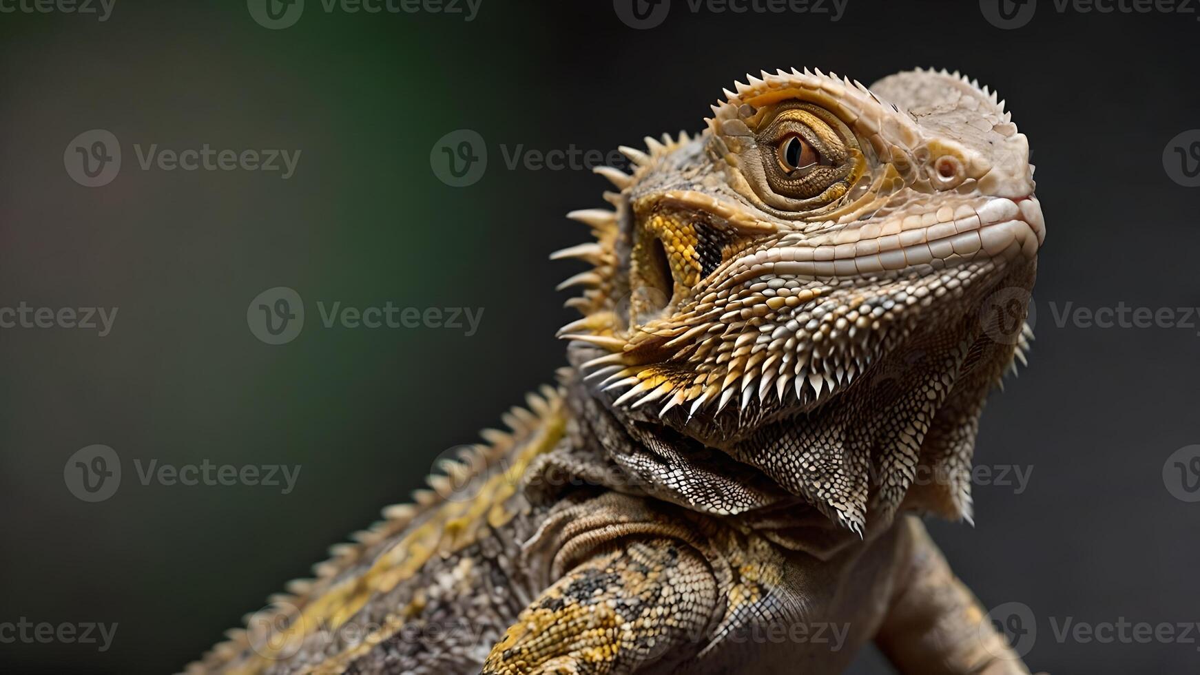 Close Up Portrait of a Bearded Dragon Lizard On A Dark Background photo