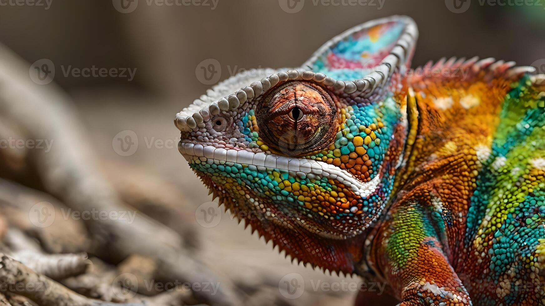 Vibrant Chameleon Close Up Displaying Colorful Skin photo