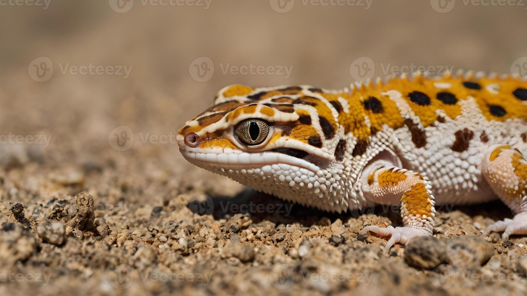 Leopard Gecko Lizard Close Up In Desert Environment photo