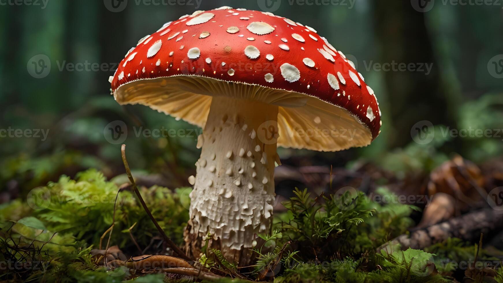 Vibrant Red Amanita Muscaria Mushroom in Forest Setting photo