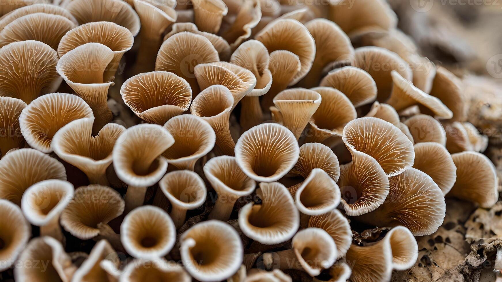 Delicate Brown Mushrooms Cluster Close Up Abstract Background photo