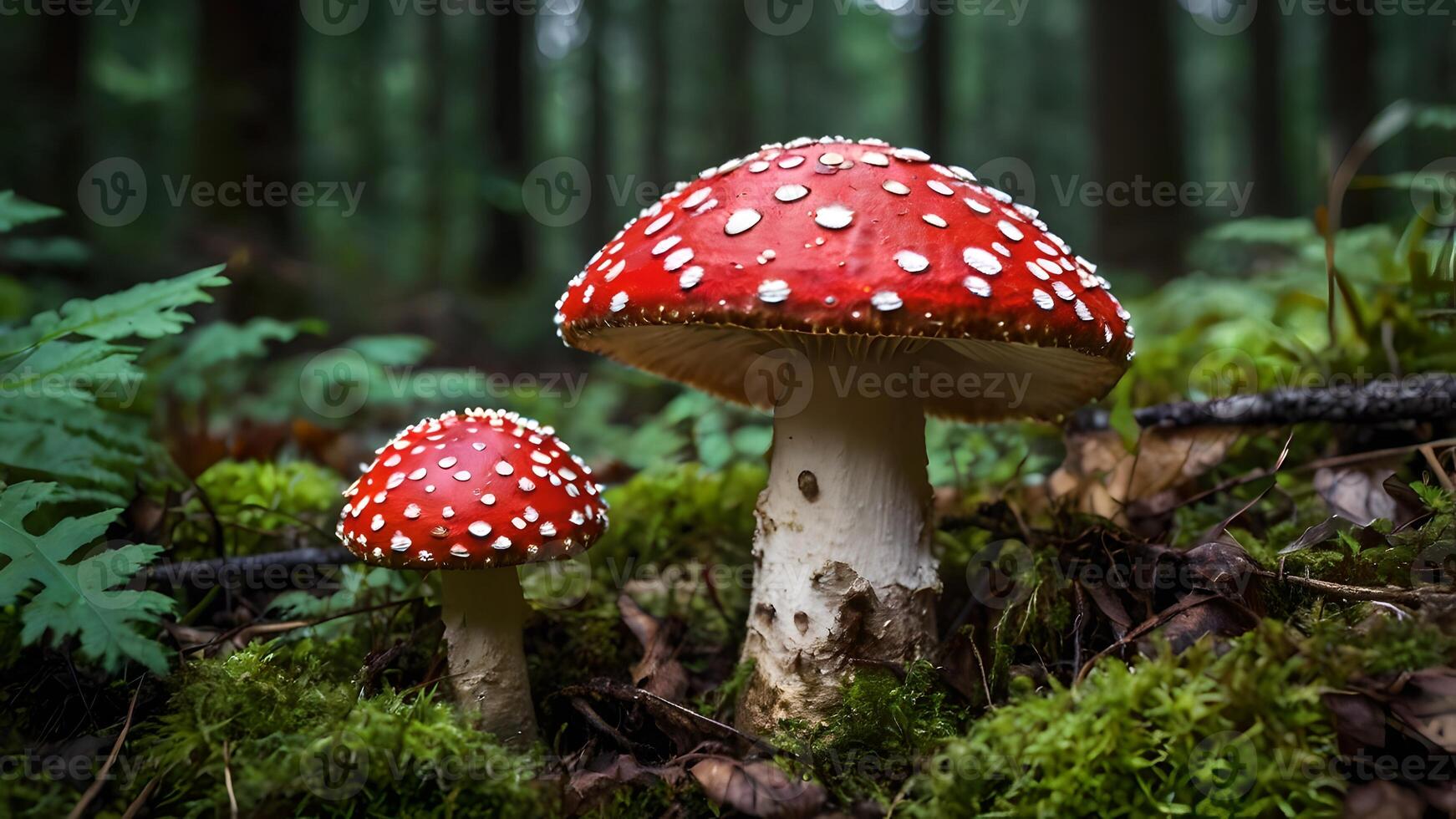 Enchanting Forest Scene with Fly Agaric Mushrooms photo