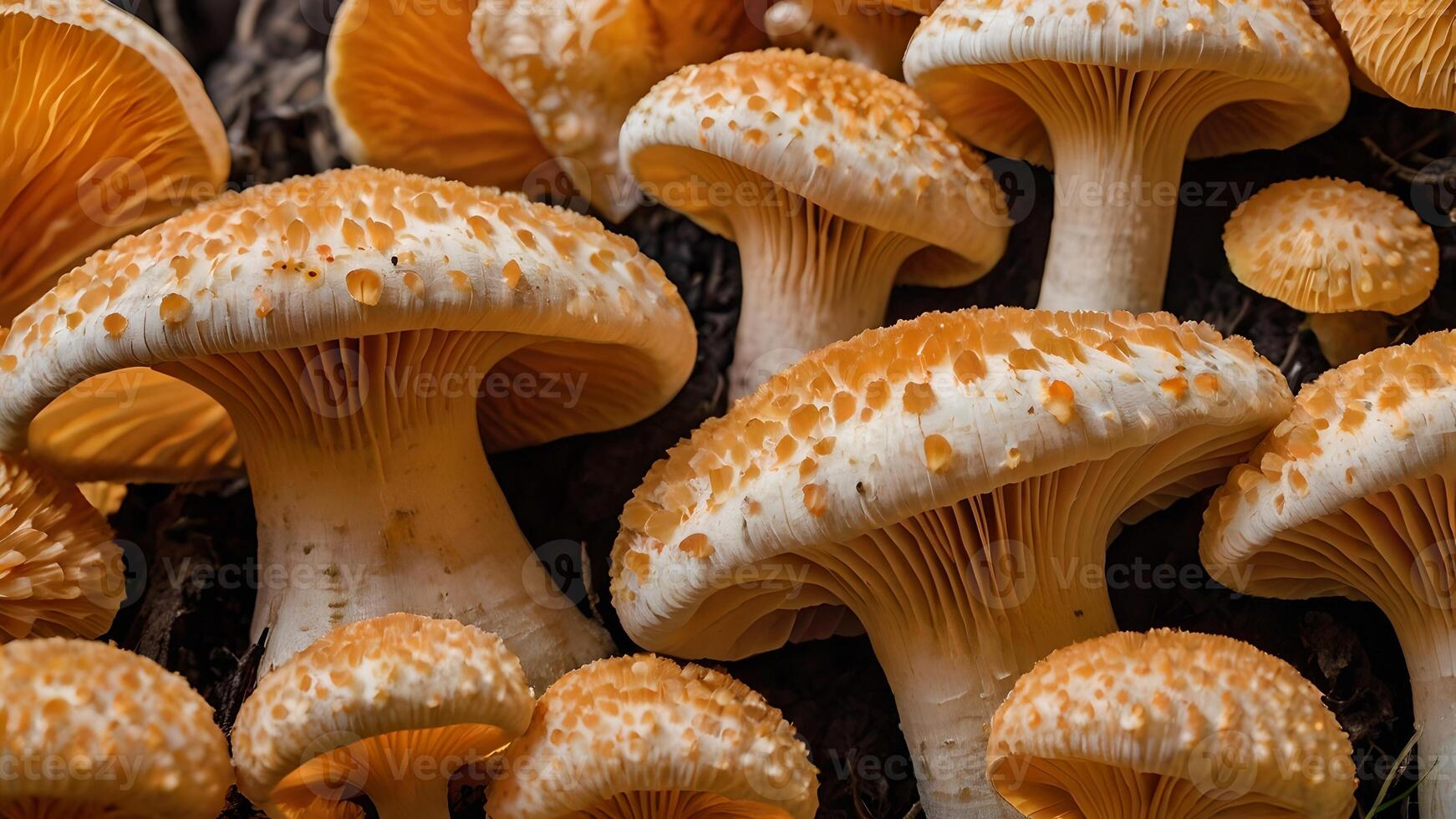 Vibrant Orange Mushrooms Cluster in Forest photo