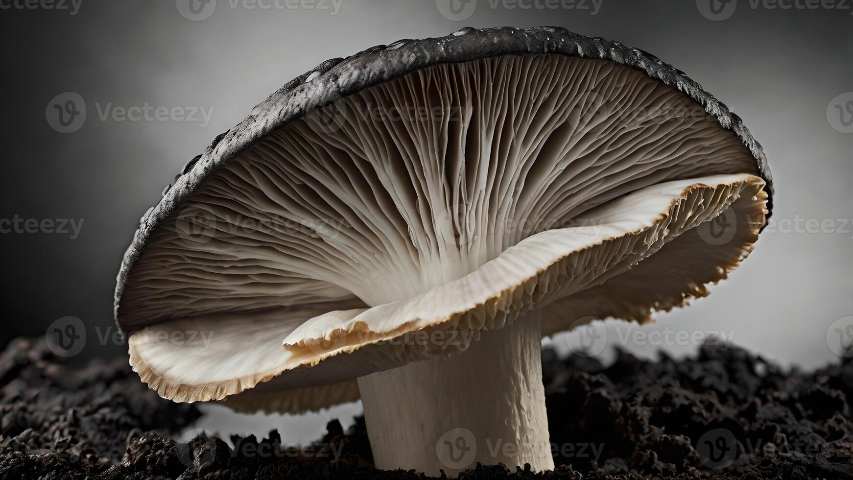Dark Moody Close Up of a Portobello Mushroom photo