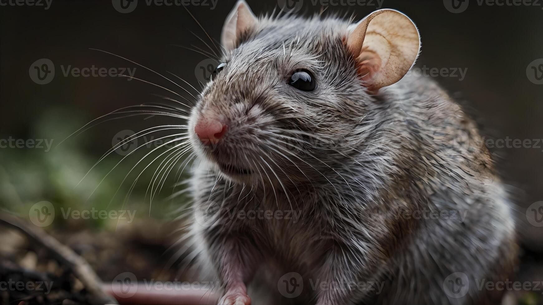 Close Up Of A Gray Rat With Its Whiskers Out photo