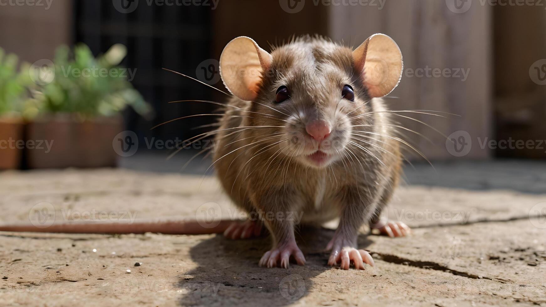 Adorable Brown Rat with Large Ears Exploring a Home Environment photo