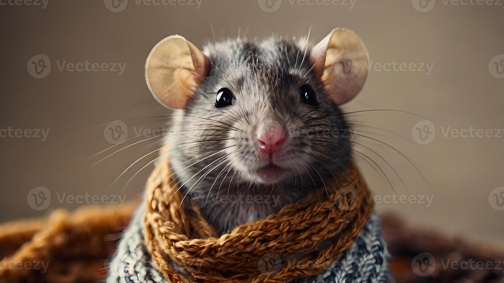 Adorable Rat Dressed in a Woolen Scarf photo