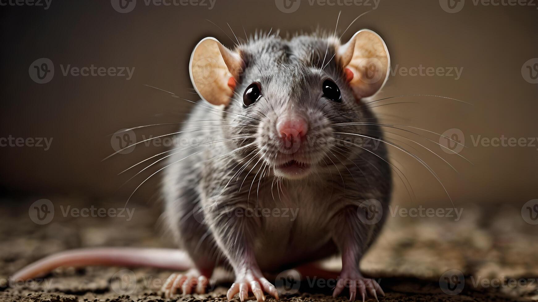 A Close Up of a Curious Rat with Big Eyes and Pink Nose photo