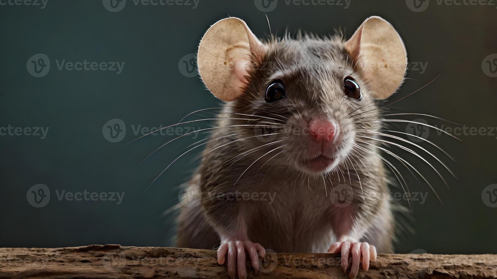 Curious Rat Peeking Over Wooden Edge photo