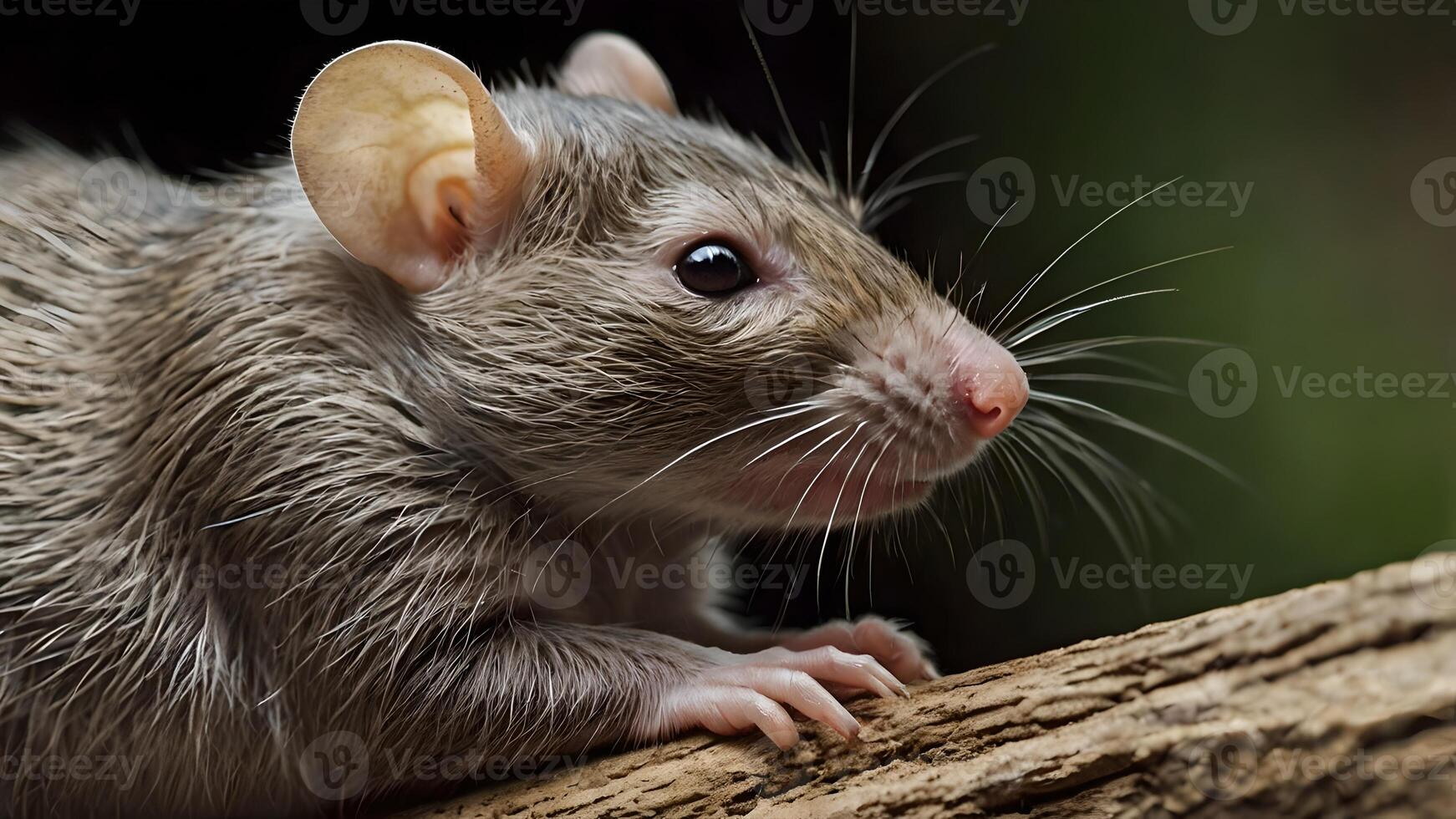 A Curious Rat Peering Over a Branch in the Forest photo