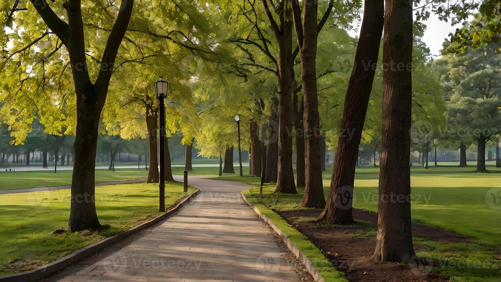 Serene Park Path Sunlight Through Trees photo