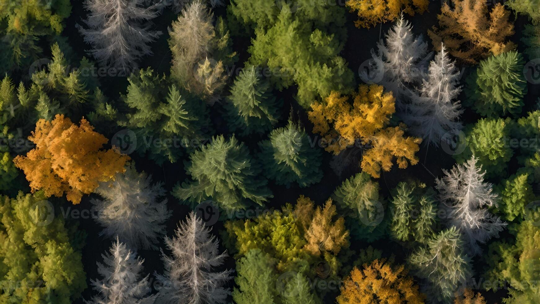Aerial View of Autumn Forest Diverse Trees Canopy photo