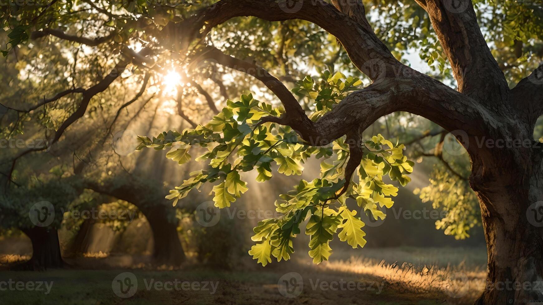 Majestic Oak Tree in Golden Morning Sunlight photo