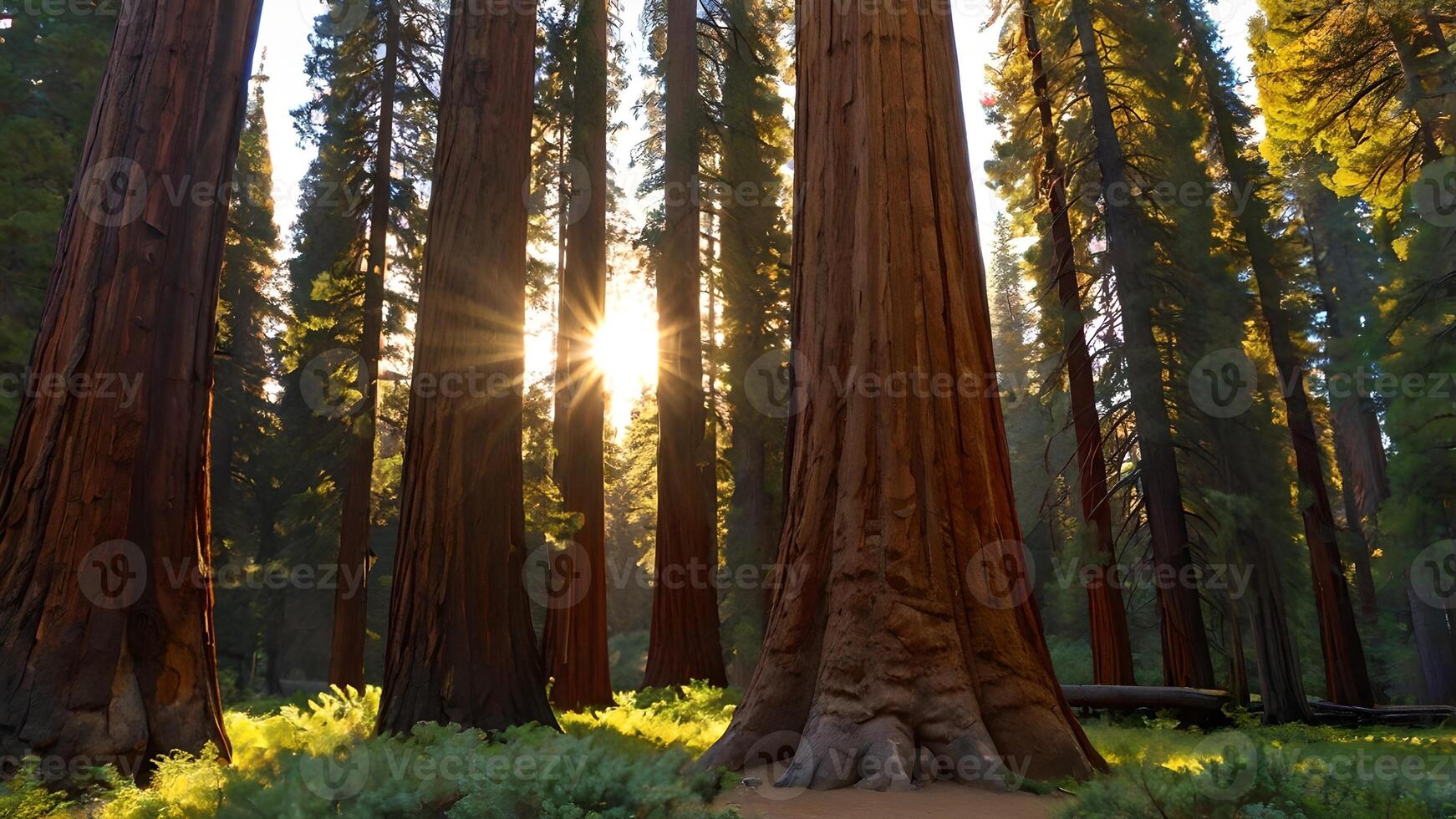 Majestic Sequoias Bathed in Golden Sunrise Light Yosemite National Park photo