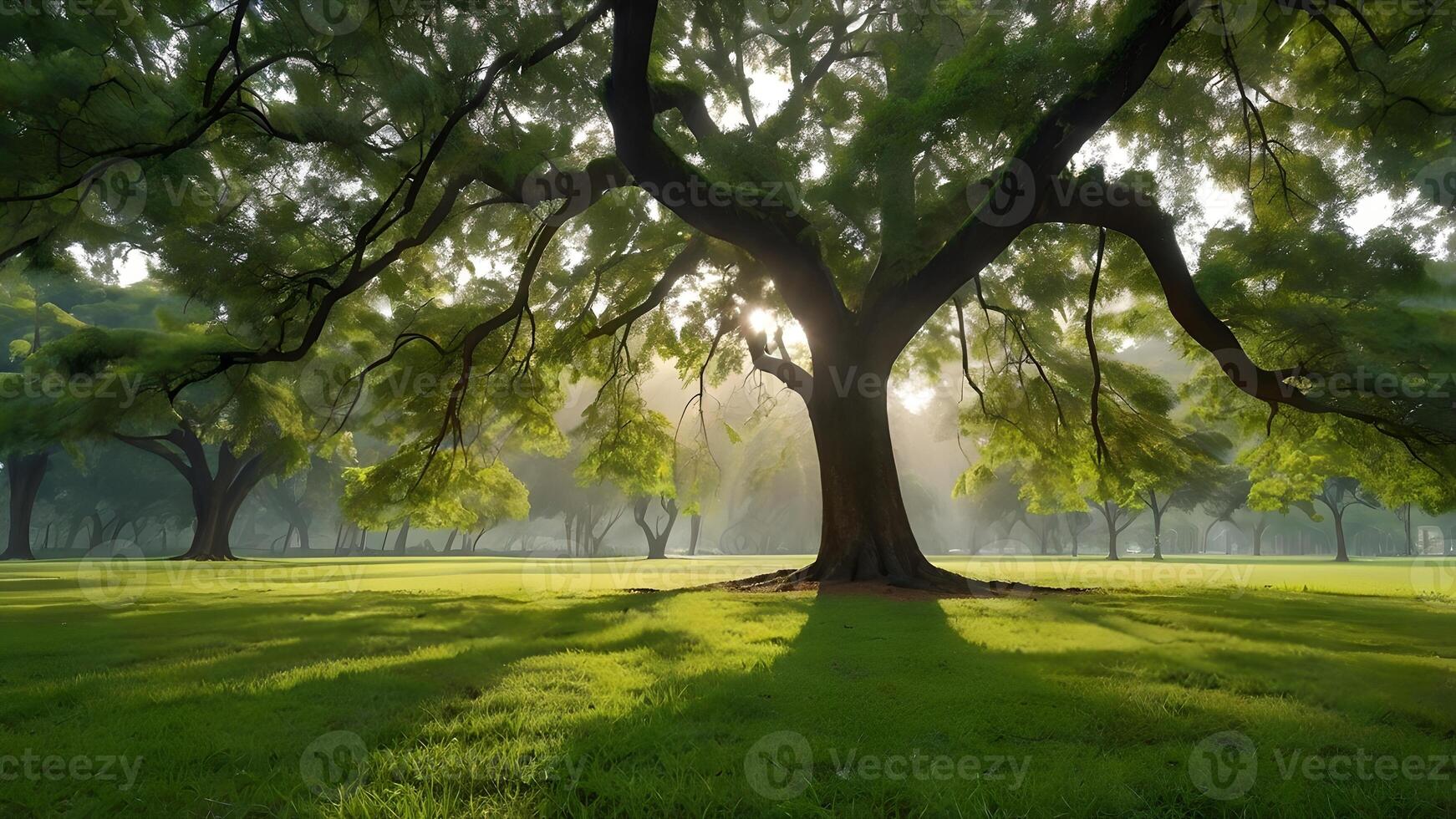 Majestic Rain Tree in Sunlit Park photo
