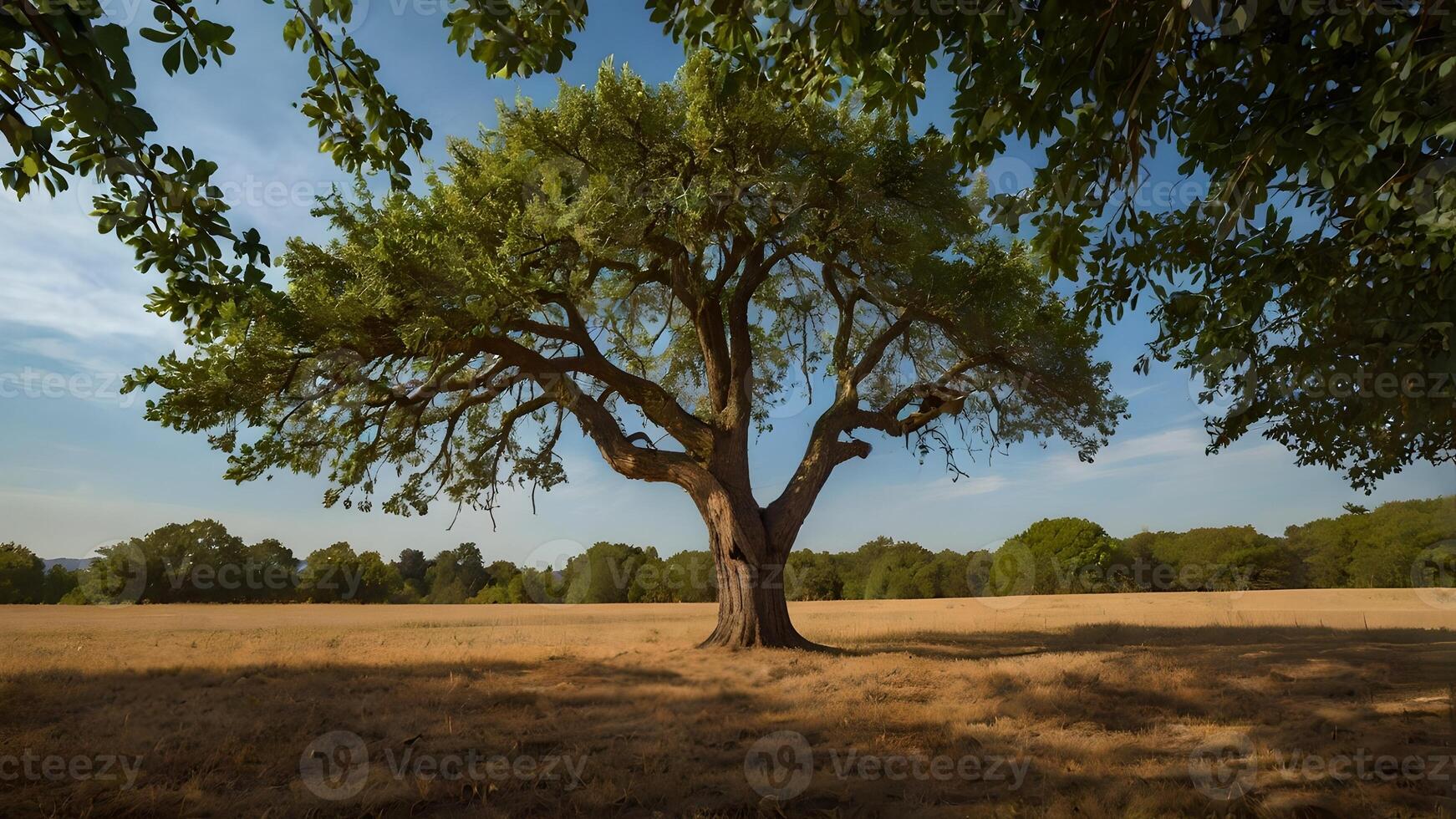 Majestic Oak Tree in Golden Autumn Field photo