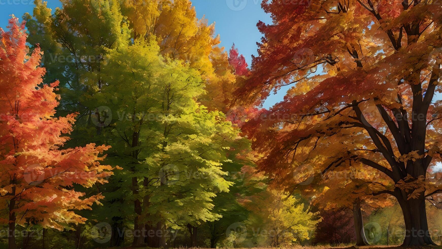 Autumnal Tree Canopy in Vivid Fall Colors photo